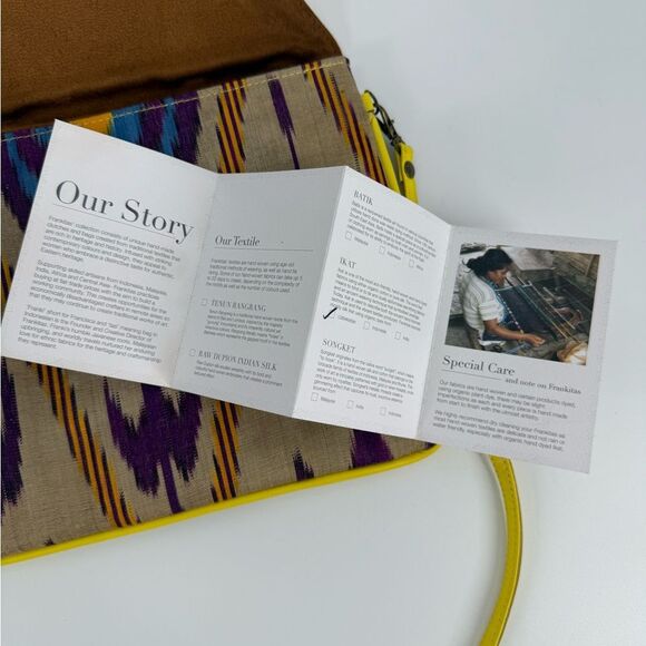 NWOT Frankitas Ikat Handwoven Yellow Leather Trim Crossbody / Clutch Bag - Picture 7 of 8